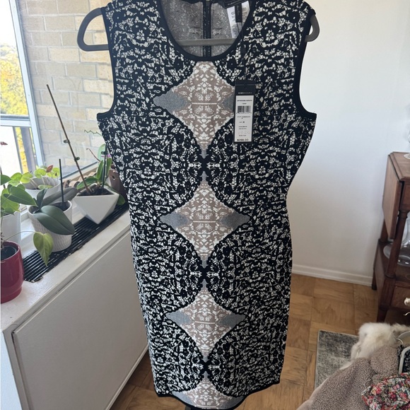BCBGMaxAzria Black and White Midi Dress Bodycon - Picture 1 of 5